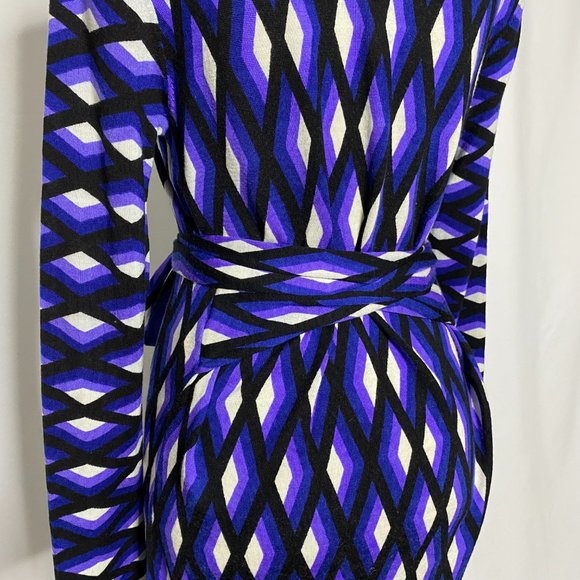 DVF Diane Von Furstenberg Merino Wool Knit Gabel Dress Blue Purple Diamond - Picture 9 of 10